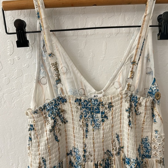 ANANTA S/M Blue Gold Metallic Lace Trim Boho Maxi Dress Made in India 25120 - Picture 10 of 11